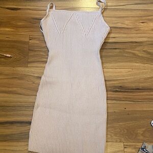 Chic Beige Ribbed Midi Dress